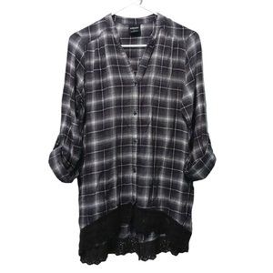 Wallpapher Women's Roll-Tab Lace Trim Flannel Shirt Size S